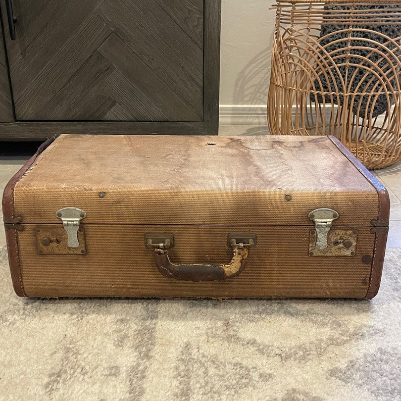 Vintage Suitcases YOU PICK Distressed Worn Brown 1940s 1960s Vintage Luggage Stacked Suitcases image 5