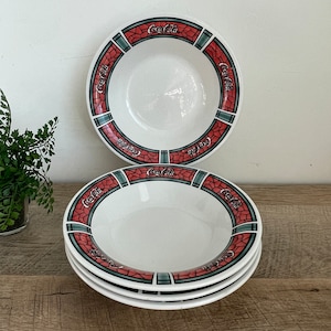 Vintage Coca-Cola Bowls | Set of 4 | Red & Black Logo Design | Diner Style | Soda Fountain Decor | Collector’s Set | 90s Kitchenware