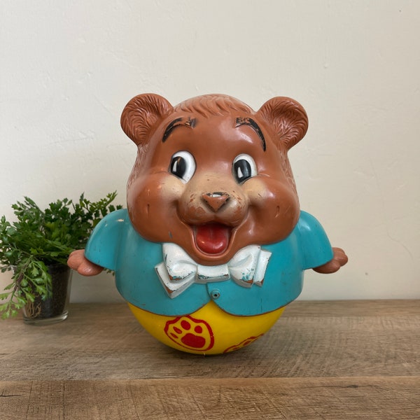 Vintage Chubby Cub Roll-a-Long Toy - Roly Poly Teddy Bear - 1960's Toy - Preschool Toys - Vintage Toys - Fisher Price