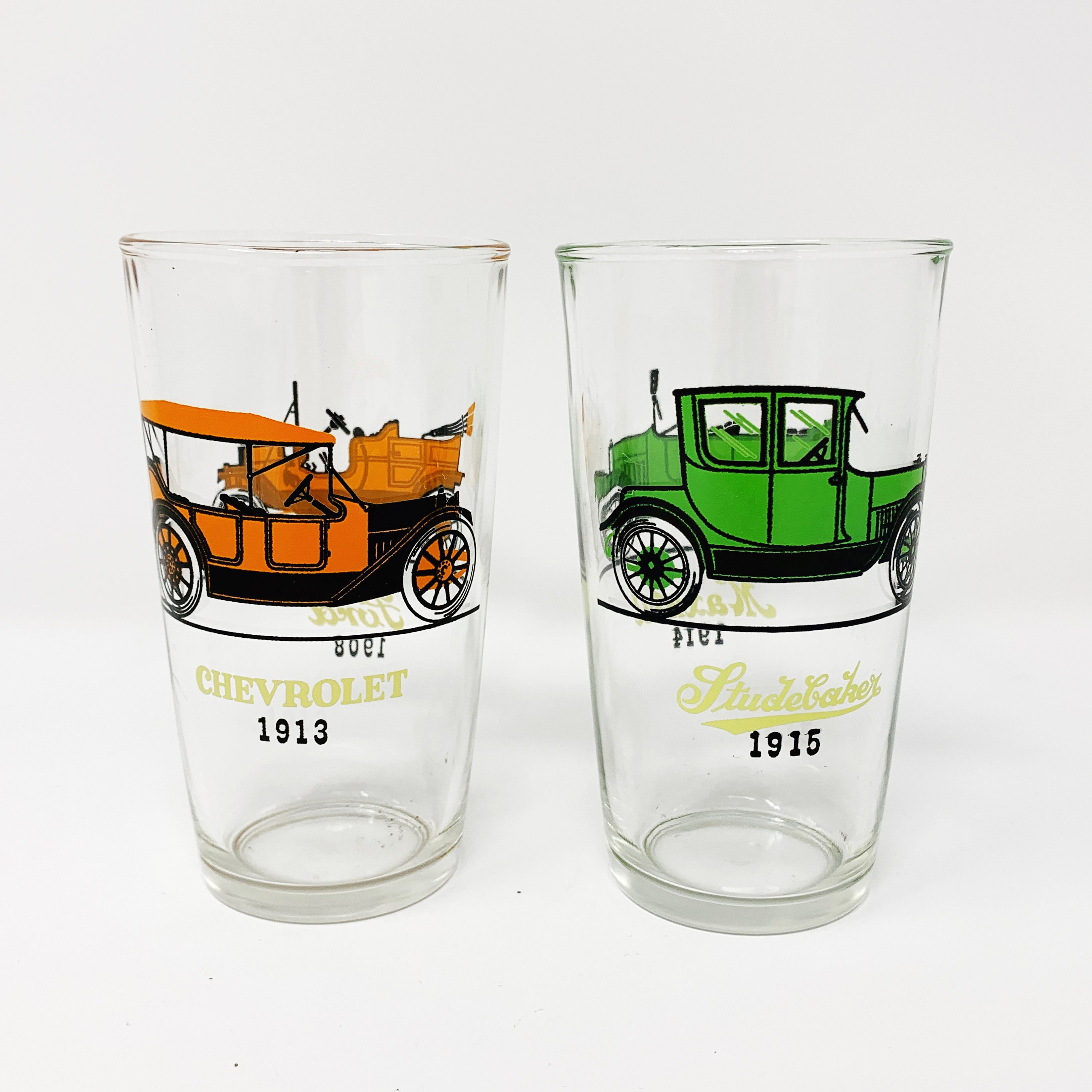 Vintage Car Glasses Hazel Atlas Mid Century Ford Chevrolet Etsy