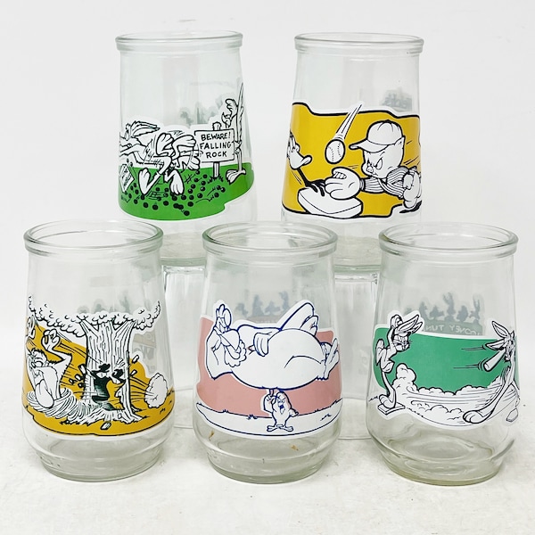 Looney Tunes Jelly Jars - Welch's - Wiley Coyote - Road Runner - Daffy Duck - Porky Pig - Bugs Bunny - Foghorn - Tasmanian Devil - VINTAGE