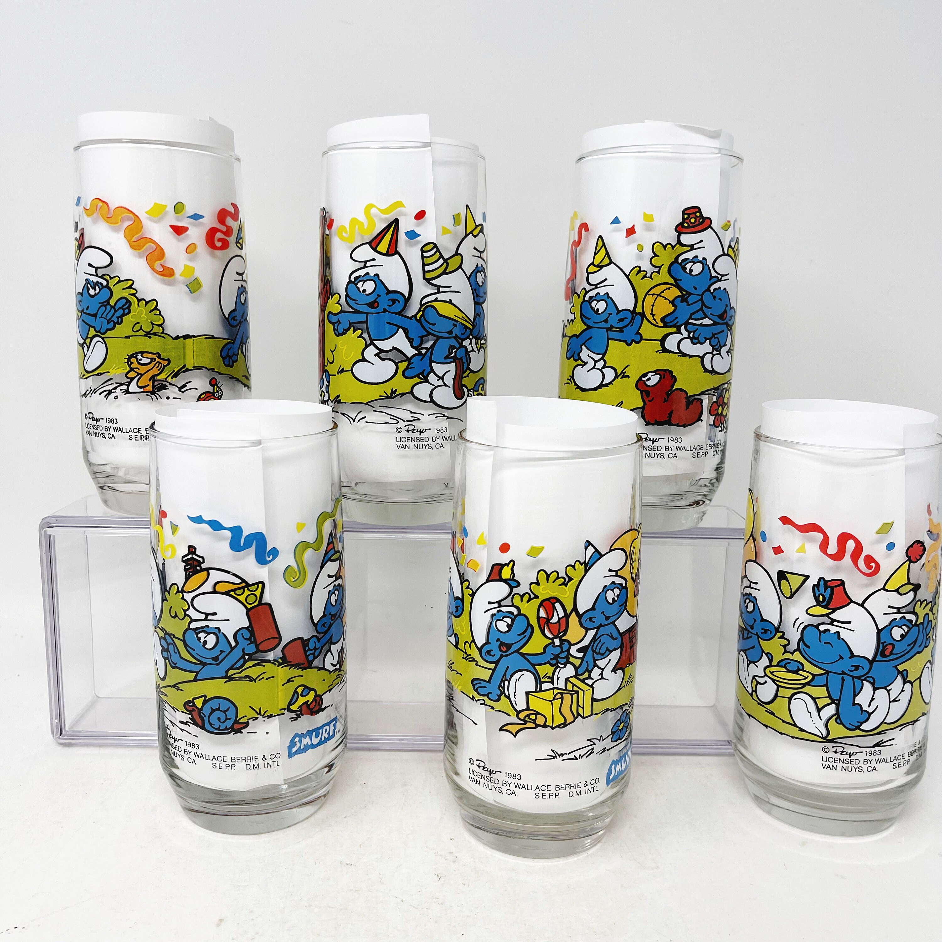 Vintage 1983 Smurf Glasses Set Of 4‎ Smurfette, Hefty, Baker, Handy, Harmony 5 Vintage 1983 Smurf Collector Glasses Baker Harmony  main image 2