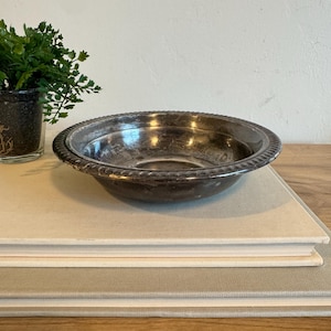 Vintage Silver Plated Rope Edge Bowl | Small Round Serving Dish | Catch All Dish | Antique Silverplate with Patina for Table or Display