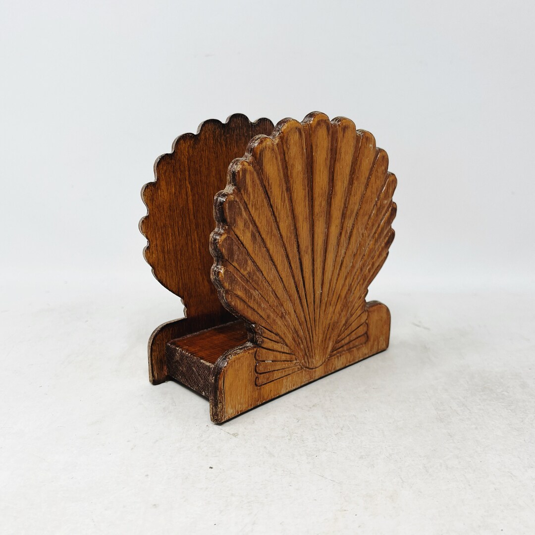 Clam Shell Napkin Holder Letter Holder Vintage Wood Etsy