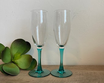 Turquoise Champagne Flutes - Luminarc - Stemware - Cristal D'Arques-Durand - Champagne Glasses - Wine Glasses - France - Vintage