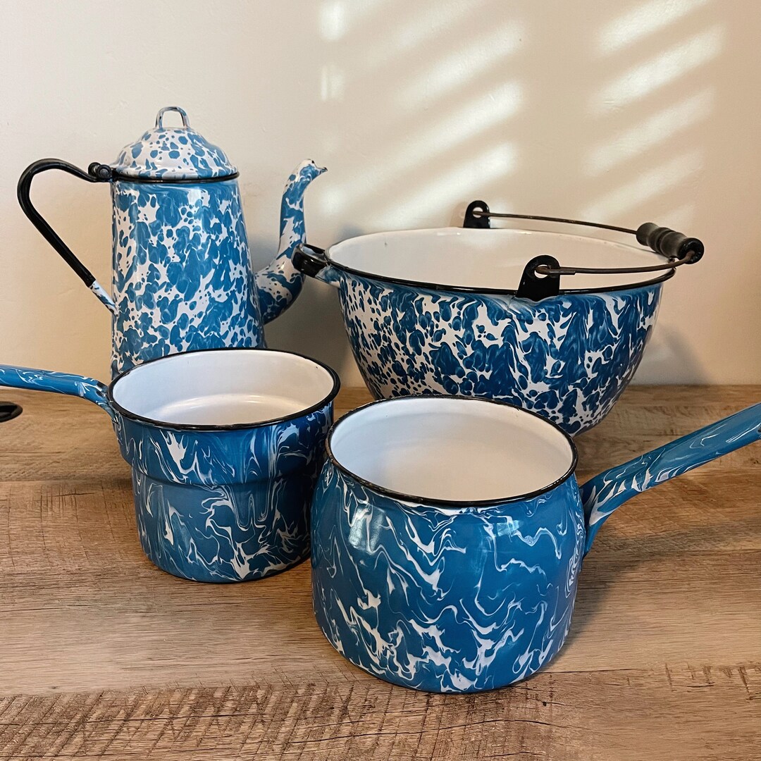 Blue Granite Ware Enamelware Graniteware Camping Kettle Teapot Coffee