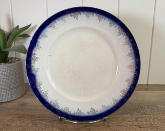 Antique Flow Blue Plate | Cobalt Blue Gold Dinner Plate | Victorian English China | Cottage Wall Decor | Gold Gilt Rim