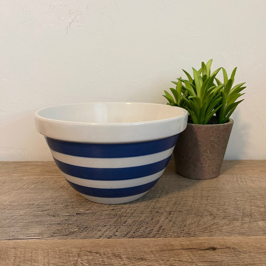 Cornishware Blue and White Striped Bowl England Pudding Basin Blue and