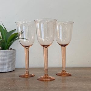 Vintage Tall Pink Water Goblets - Set of 3 - Blush Pink - Stemware - Wine Glasses - Vintage