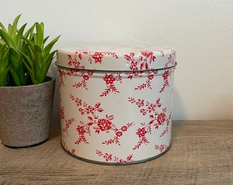 Vintage Red Floral Tin - Vintage - The Swiss Colony - Canister - Small - Round - Container - Red Flowers - Vintage Kitchen