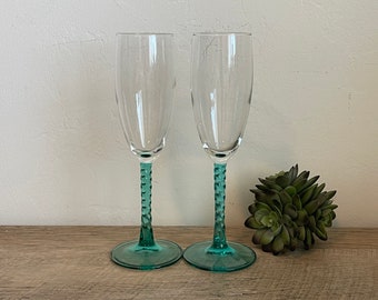 Angelique Aqua by Cristal D'Arques-Durand Fluted Champagne Glasses - Twisted Stem - Champagne Flutes - Luminarc - Wine Glasses - Vintage