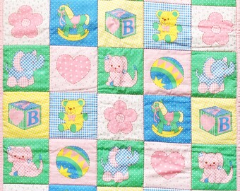 Vintage Baby Blanket Aqua White Gingham Soft checkered ECU 22 x 22