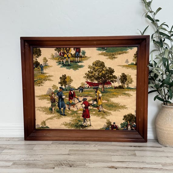 Vintage Golf Wall Art | Trapunto Fabric Wall Art | Colonial Golf Scene | Office Wall Decor | Traditional Cabin Decor