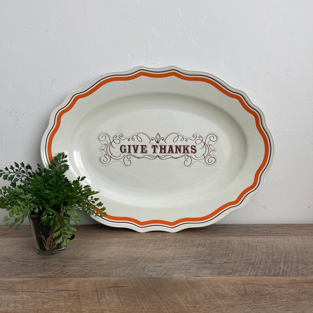 Thanksgiving Platter Vintage Give Thanks Lightweight Melamine