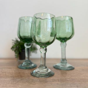 Green Wine Glasses - Hand Blown - Mexican Bubble Glass - Green - Set of 3 - Wine Glasses - Water Goblets - Vintage