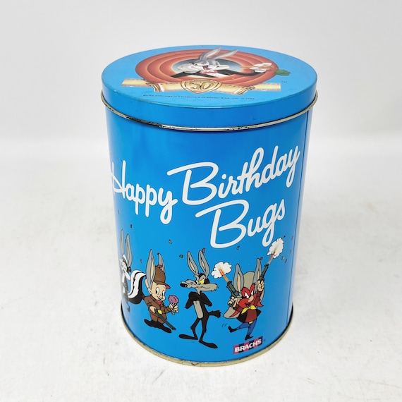 Warner Bros Tin Happy Birthday Bugs Bugs Bunny Vintage Tin 50th Anniversary  1989 Brachs Candy Made in England -  Finland