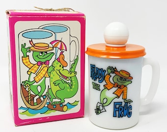 Avon Mug - Frog - Avon Freddy the Frog Bubble Bath Mug - Full! WITH Box! Milk Glass Mug - 1970's Bubble Bath - Bathroom - Vintage