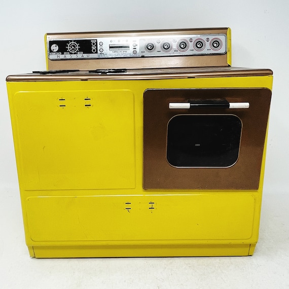 Yellow Toy Stove Nassau VINTAGE Yellow Range Metal 1950s Range