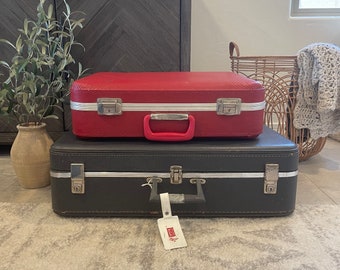 Vintage Suitcases - YOU PICK - Vintage Suitcase - Red Suitcase - Blue Gray Suitcase - Hard Shell Suitcase - Vintage Luggage