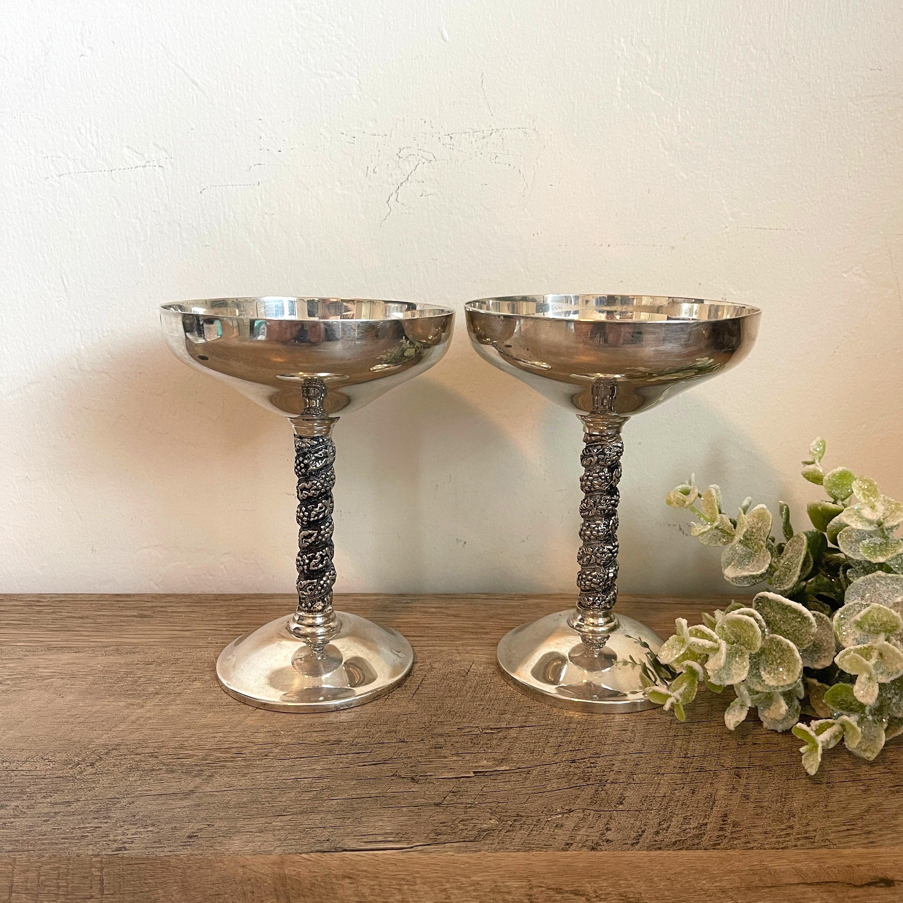 Vintage Silver Chalices from Spain | Sets of 2 | Ornate Spanish Goblets | Wedding Toasting Cups | Barware Decor | Old World Style