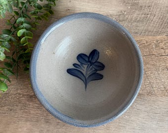 Rowe Pottery Bowl | Blue Flower Pottery | 1995 Salt Glaze Stoneware | Cambridge Wisconsin | Farmhouse Kitchen | Americana Decor