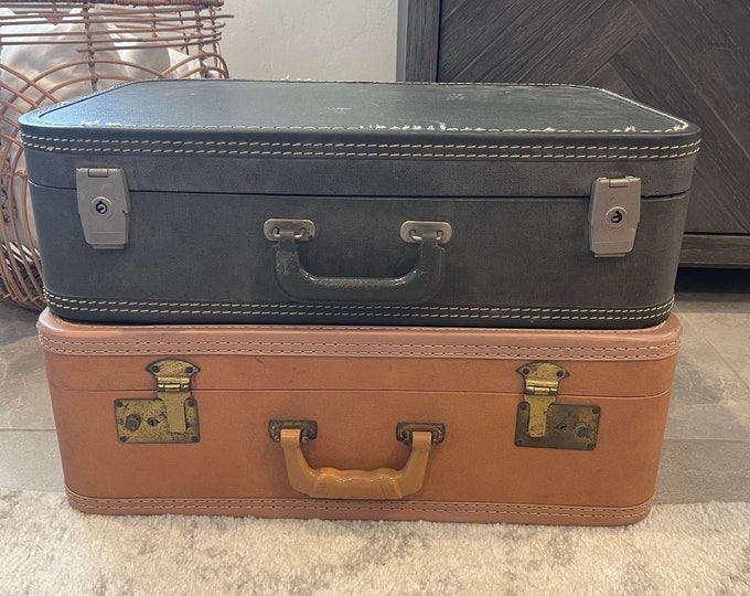 Vintage Suitcases Blue Train Case Red Suitcase Green Suitcase Tan