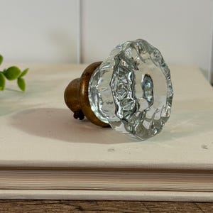 Vintage Glass Door Knob | Clear Crystal Door Knob With Brass Collar | Antique Replacement Door Hardware Salvage Home Decor