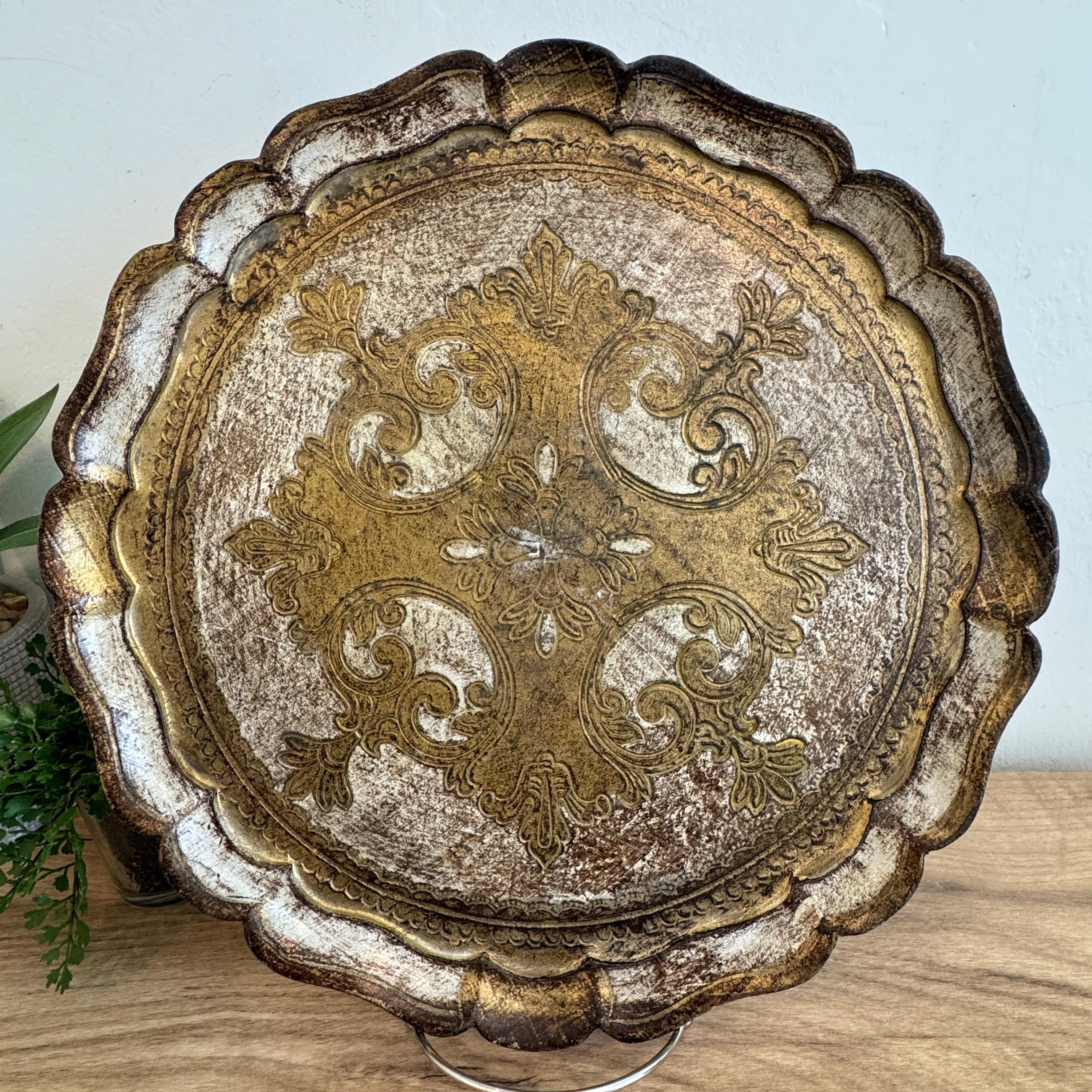 Vintage Florentine Tray | Italian Gilt Wood Tray | Hand Painted Gold ...
