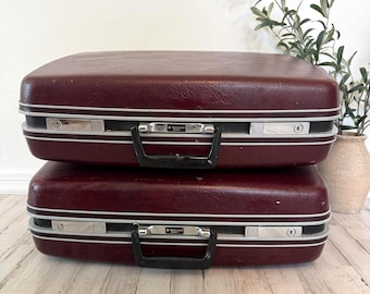 Vintage Samsonite Suitcase | Sold Separately | Burgundy Hard Shell Luggage | Retro Travel Case | Mid Century Storage Decor | Film Prop