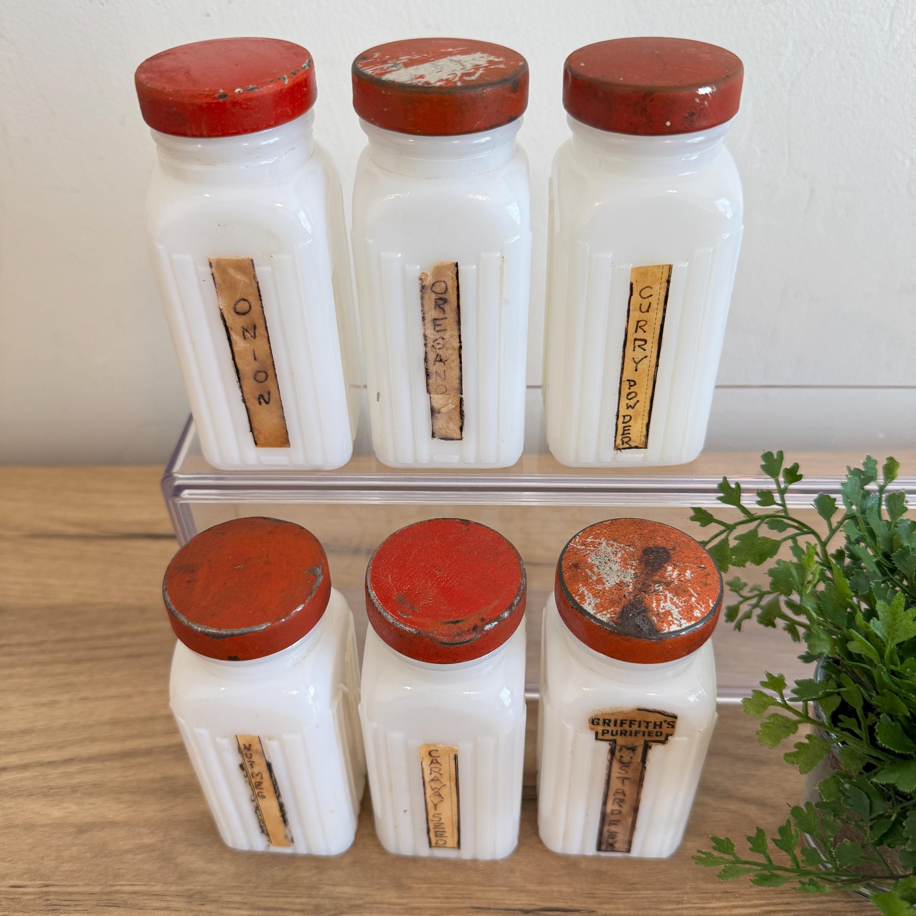 Vintage Spice Jars | CHOICE of Griffiths Milk Glass Spice Jar