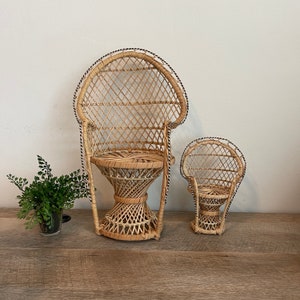 Wicker Doll Chair - Boho - Plant Holder - Plant Stand - Peacock Chair - Doll Chair - Rattan - Vintage