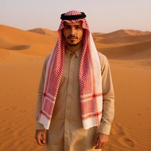 Red & White Cotton Shemagh - Authentic Saudi Keffiyeh Traditional Arab Desert Scarf