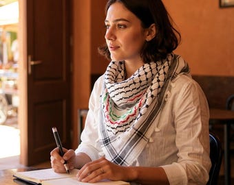 Authentic Palestinian Kufiya - Original  Keffiyeh, Palestine Flag Colors, Handmade Hatta Scarf