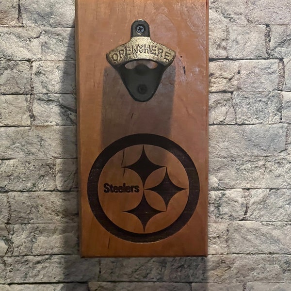 Steelers Magnetic Wall Mounted Bottle Opener, Bottle Opener, Christmas Gift, Gift For Dad, Fathers Day Gift, 21st Birthday Gift