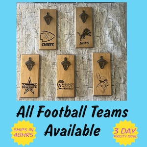 Wall Mounted Magnetic Bottle Opener, All Football Teams Available Mount Bottle Opener with Magnetic Cap Catcher