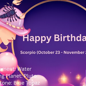 Happy Birthday Digital Download Zodiac Card