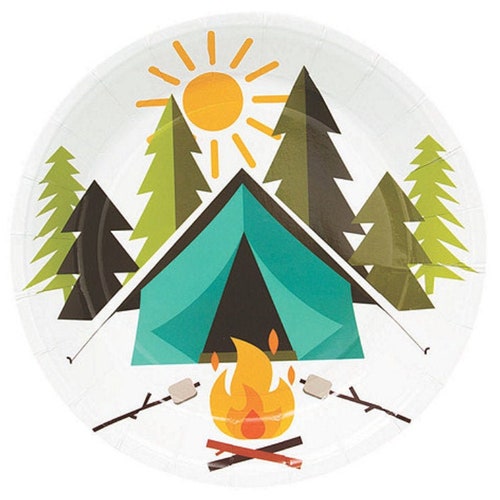 Camp Party Dinner Plates 8ct Camp Themed Birthday Party Etsy