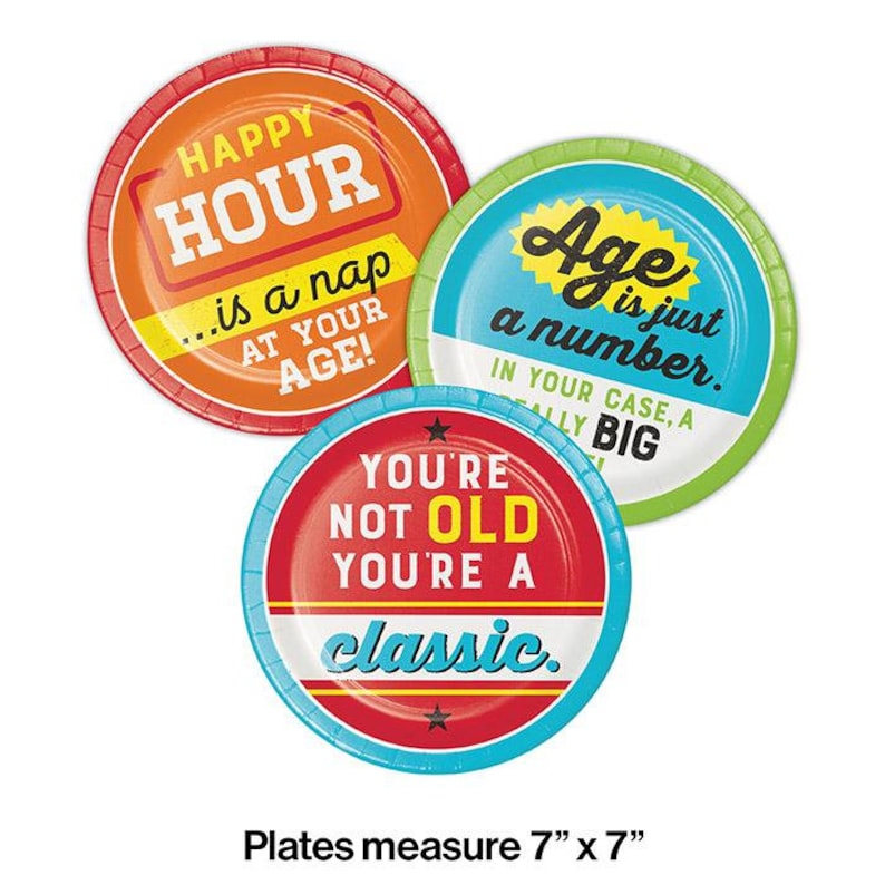 prank party cake plates old age humor birthday party 8 ct 7 Age Humor Dessert Plates 50th birthday decor old age humor tableware