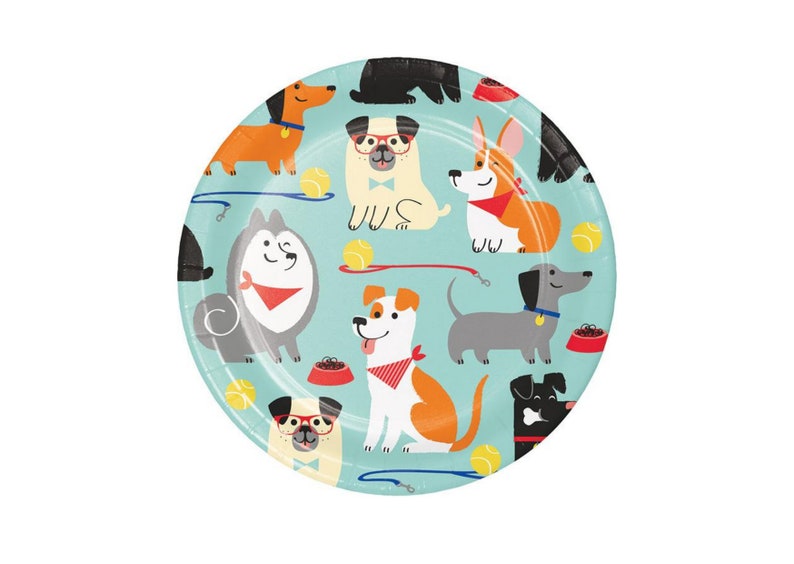 8ct 7 Dog Party Dessert Plates pet birthday party pet party decor vet graduation party puppy party decor animals party supplies