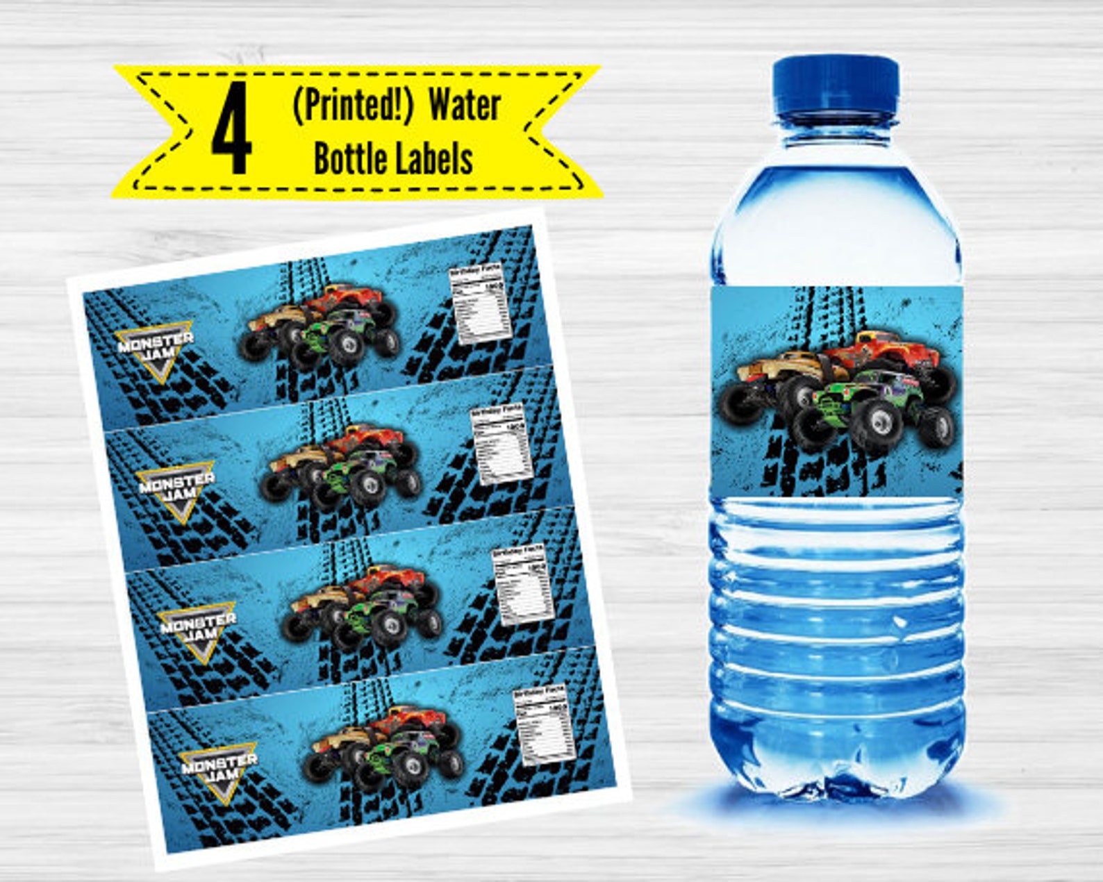 Monster Truck Waterproof Water Bottle Labels 4ct monster | Etsy