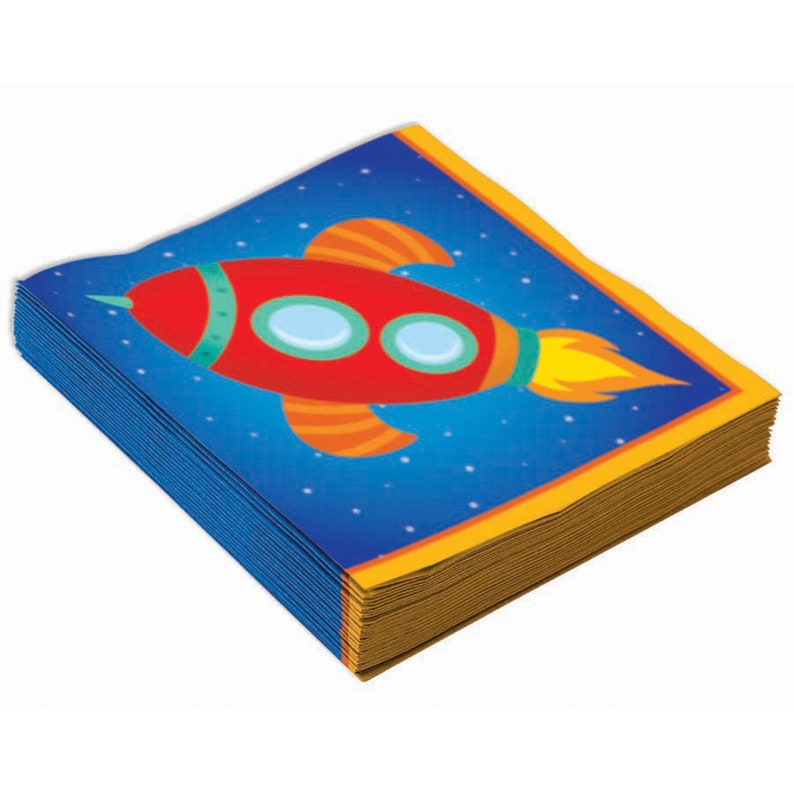 space themed napkins blast off party astronomy party Space Rocket Beverage Napkins 16ct planets tableware outer space birthday decor