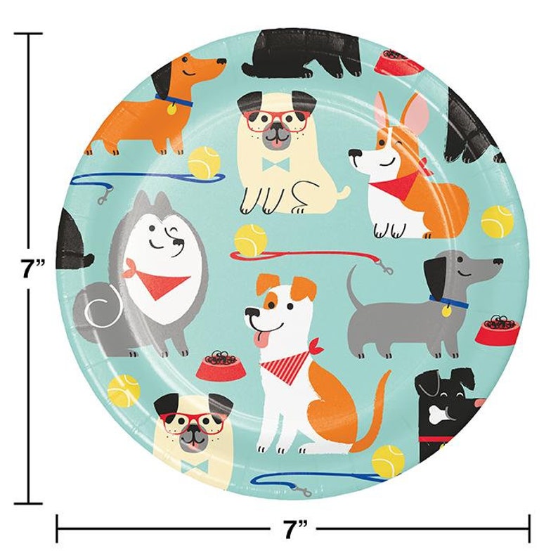 8ct 7 Dog Party Dessert Plates pet birthday party pet party decor vet graduation party puppy party decor animals party supplies
