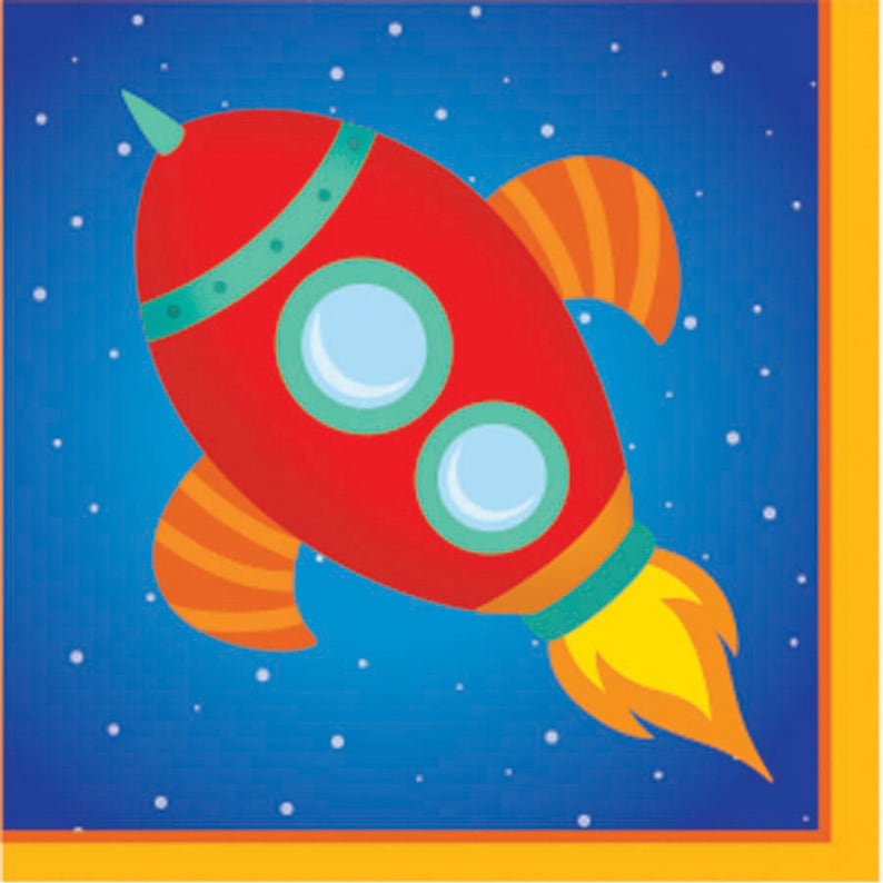 space themed napkins blast off party astronomy party Space Rocket Beverage Napkins 16ct planets tableware outer space birthday decor