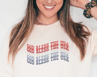 God Bless the USA Sublimation PNG, Patriotic T-Shirt Design, Western Retro Font Aesthetic Graphic for Commercial Use, Make America Cowboy
