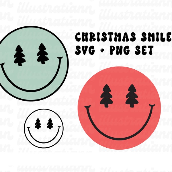 Retro Holiday SVG Design Element, Smile Face Christmas Tree Clip Art, Trending Graphic for Illustrator, boho sublimation png, commercial use