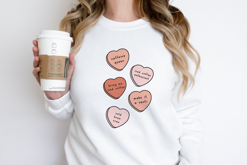 Coffee Candy Hearts PNG commercial use file, Valentines Day sublimation png, Iced Coffee Heart png, Motherhood png, Boho candy hearts design image 2