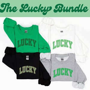 Pacote vintage Varsity Lucky png para sublimação, design de letras maiúsculas do Dia de São Patrício, arquivo de clipart de férias para uso comercial, angustiado png