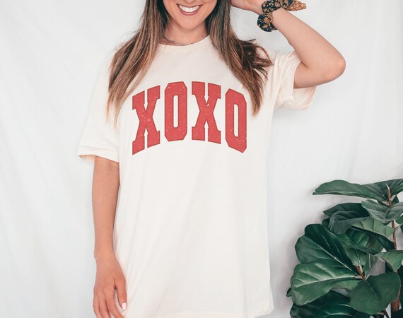 Vintage Varsity XOXO png for sublimation, Valentines Day block letter design, commercial use holiday clipart file, distressed texture png