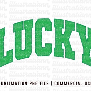 Vintage Varsity Lucky png for sublimation, St Patricks Day block letter design, commercial use holiday clipart file, distressed png image 2