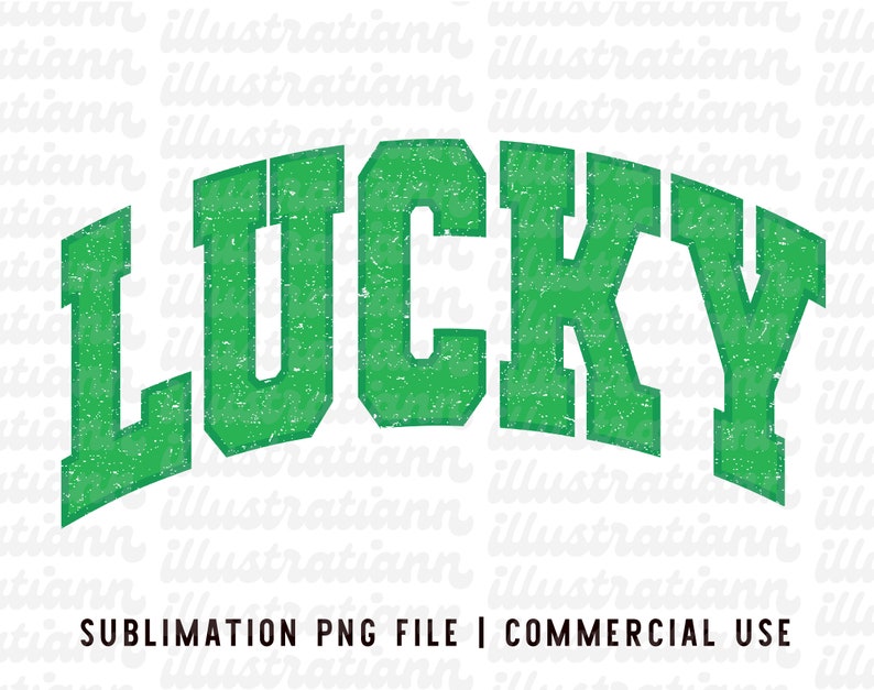 Vintage Varsity Lucky png for sublimation, St Patricks Day block letter design, commercial use holiday clipart file, distressed png image 2